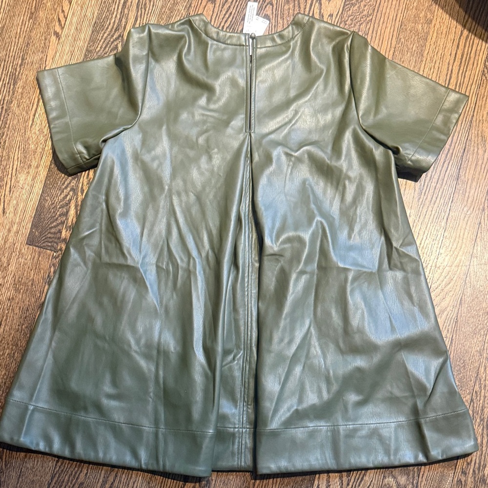 NWT Maeve Olive Green Leather Mini Dress - Picture 4 of 7